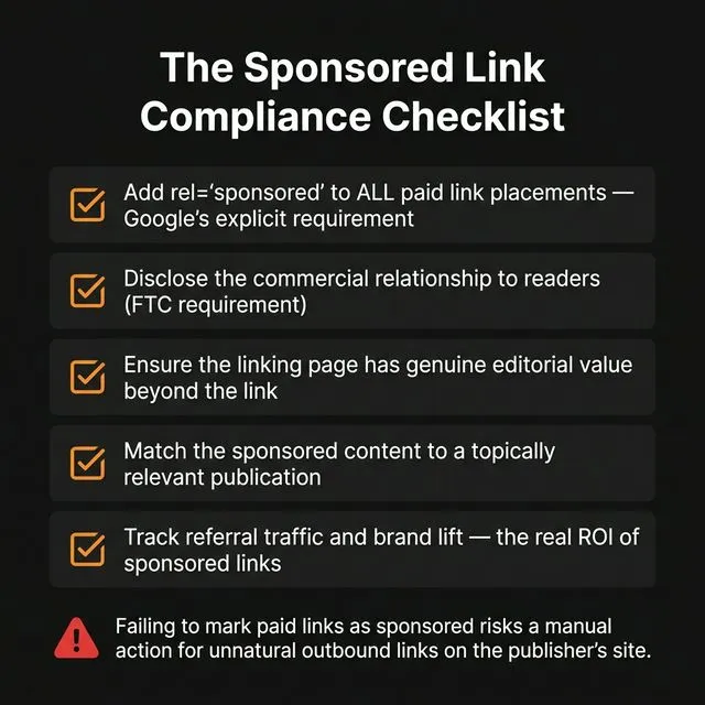 Sponsored link compliance checklist — 5 requirements for proper disclosure and marking.